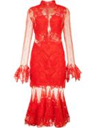 Jonathan Simkhai Ruffled Hem Sheer Dress, Women's, Size: 6, Red, Silk/spandex/elastane/nylon