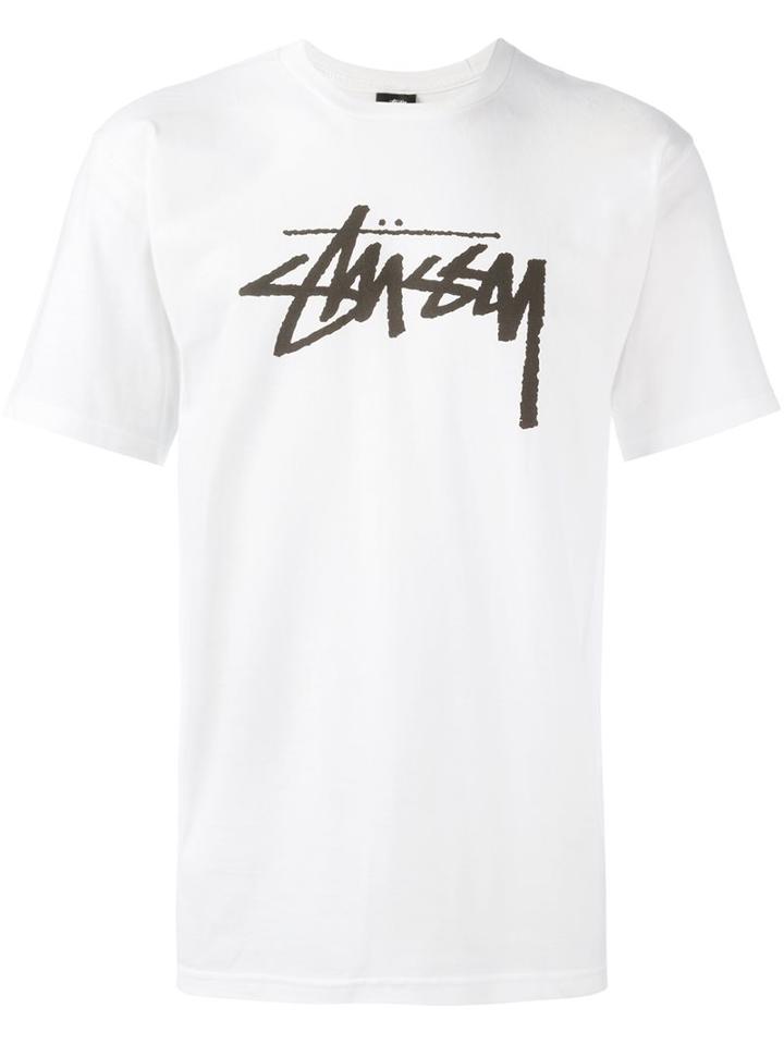 Stussy Logo Print T-shirt, Men's, Size: Large, White, Cotton