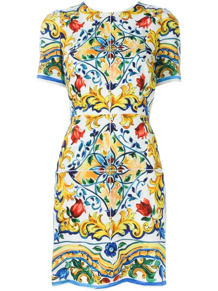 Dolce & Gabbana Majolica Print Dress, Women's, Size: 40, Silk/spandex/elastane