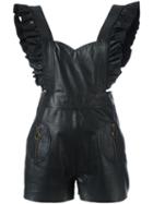 Philosophy Di Lorenzo Serafini Ruffled Straps Leather Playsuit, Women's, Size: 40, Black, Buffalo Leather