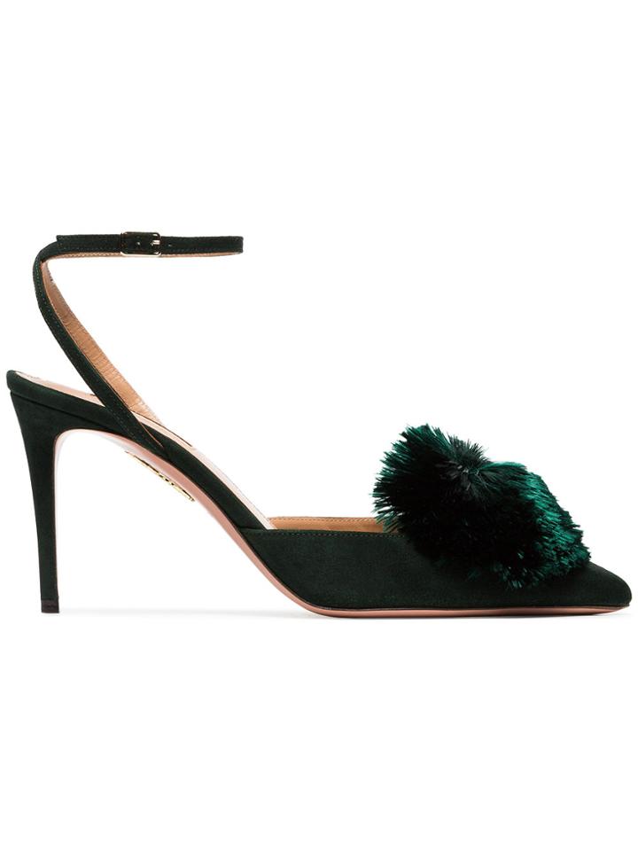 Aquazzura Green Powder Puff 85 Silk And Leather Pumps