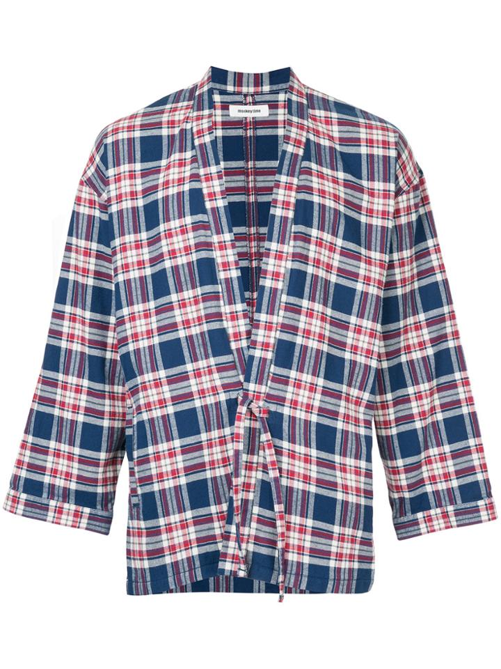 Monkey Time Checked Tie Front Shirt - Blue