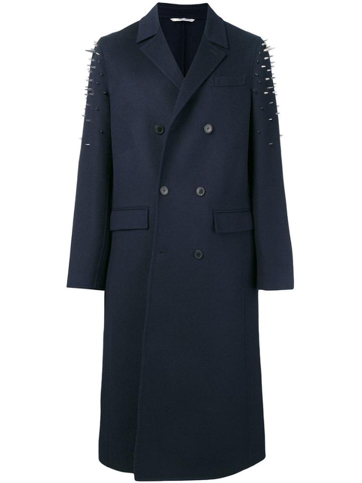 Valentino Spike Stud Long Coat - Blue