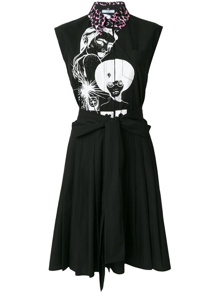 Prada Contrast Print Dress - Black