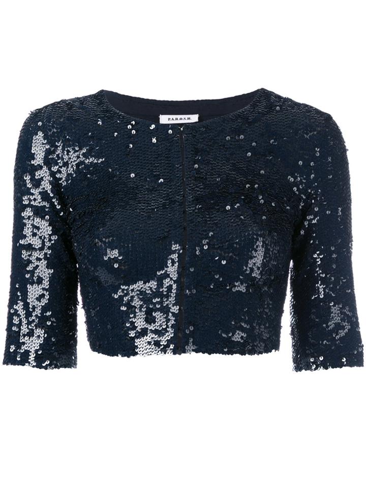 P.a.r.o.s.h. Sequins Embellished Cropped Jacket - Blue