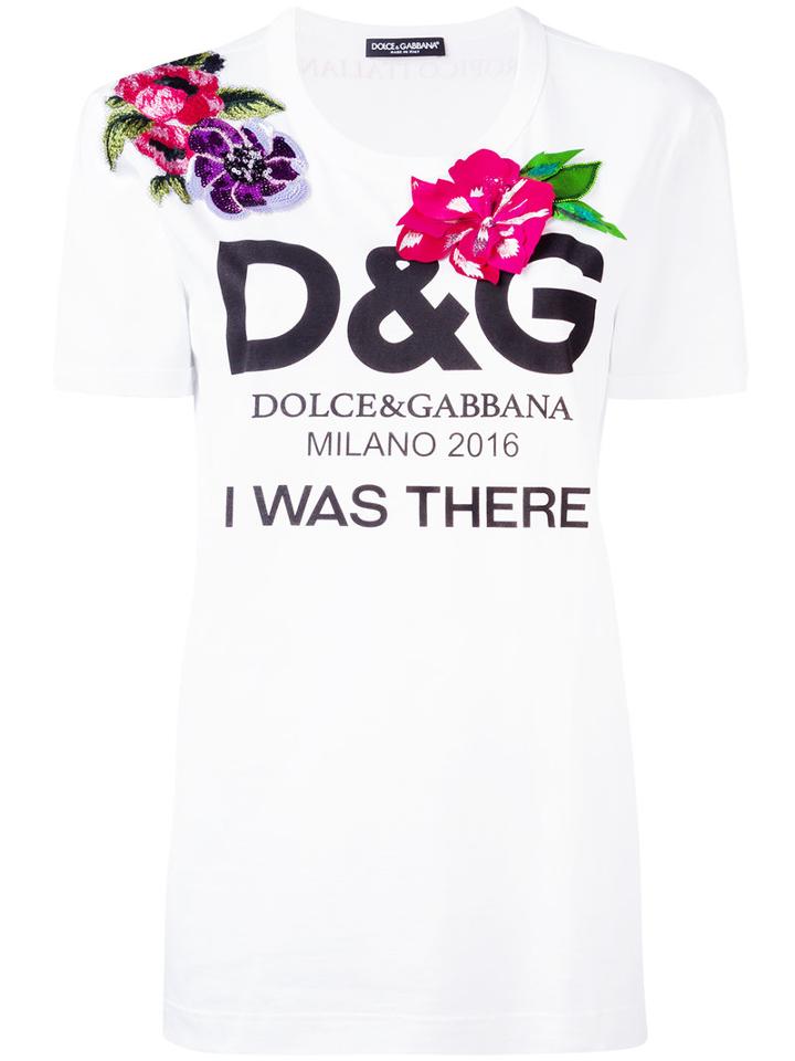 Dolce & Gabbana Floral Embellished T-shirt, Women's, Size: 40, White, Cotton/polyester/silk/polyamide