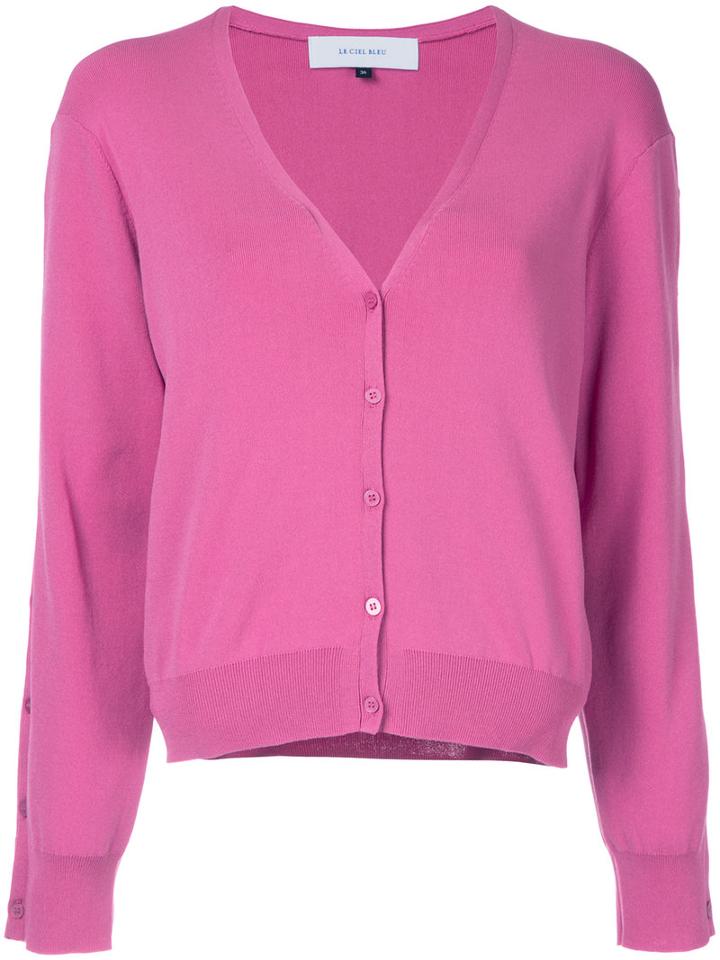 Button Sleeve Cardigan - Women - Polyester/rayon - 36, Pink/purple, Polyester/rayon, Le Ciel Bleu