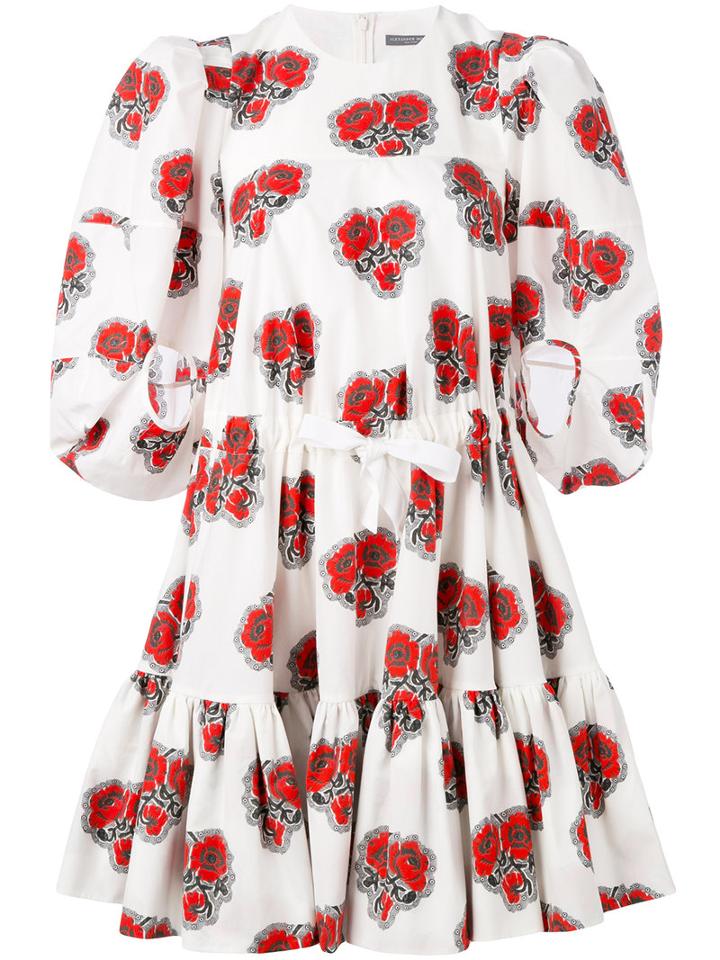 Alexander Mcqueen - Floral Tiered Dress - Women - Cotton - 40, Women's, White, Cotton