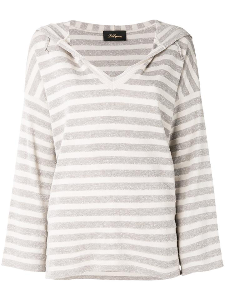 Les Copains Striped V-neck Jumper - Metallic