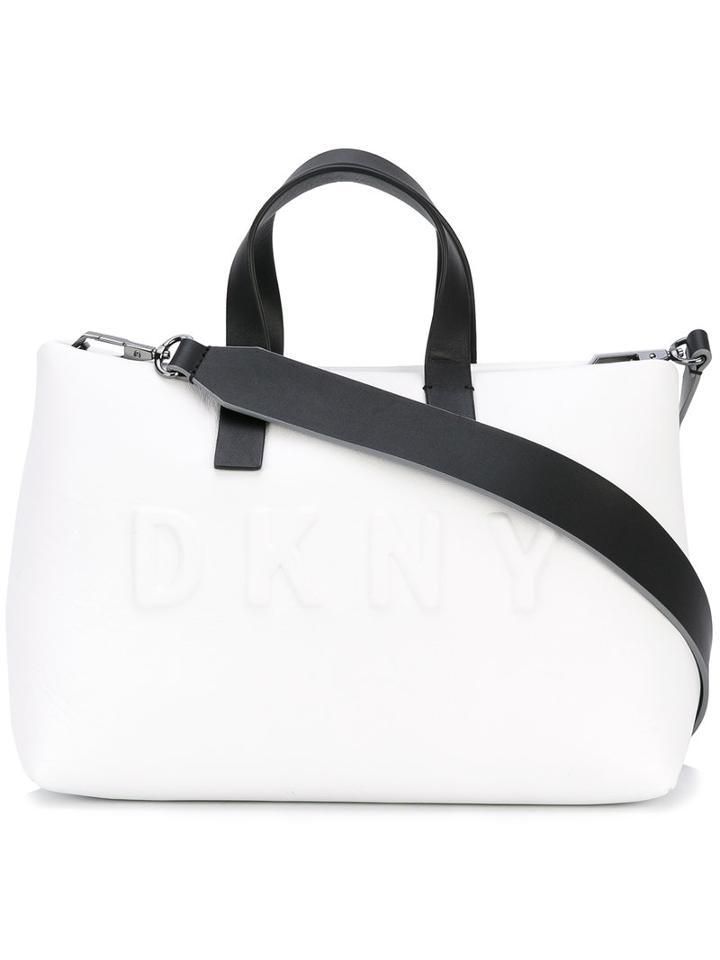Dkny - Debossed Logo Shoulder Bag - Women - Leather - One Size, White, Leather