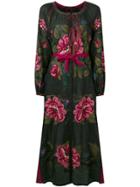 Vita Kin Rose Print Button-front Maxi Dress - Black