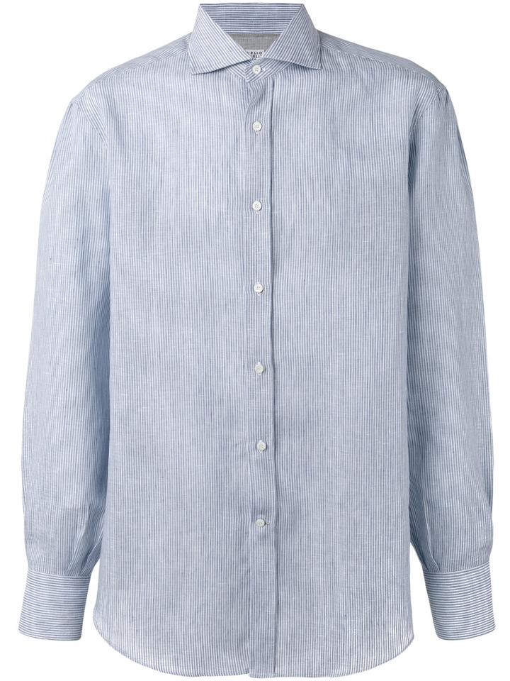 Brunello Cucinelli Striped Shirt, Men's, Size: Xl, Blue, Cotton/linen/flax