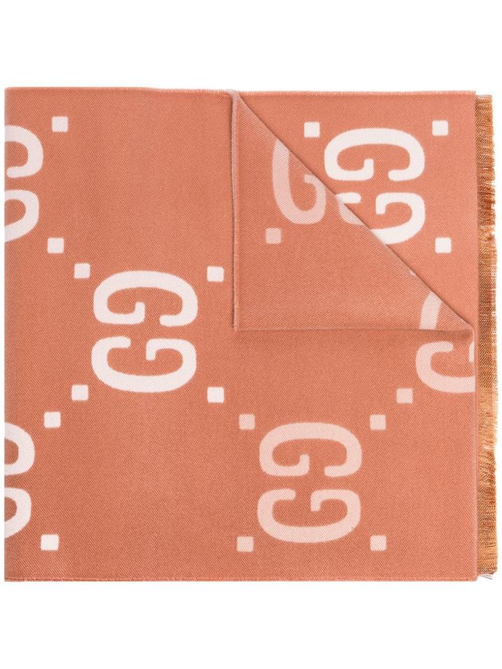 Gucci Pink And White Reversible Wool Gg Logo Scarf - Neutrals