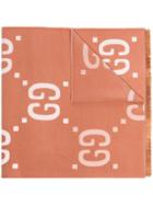 Gucci Pink And White Reversible Wool Gg Logo Scarf - Neutrals