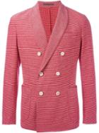 Eleventy Double Breasted Striped Blazer, Men's, Size: 50, Red, Cotton
