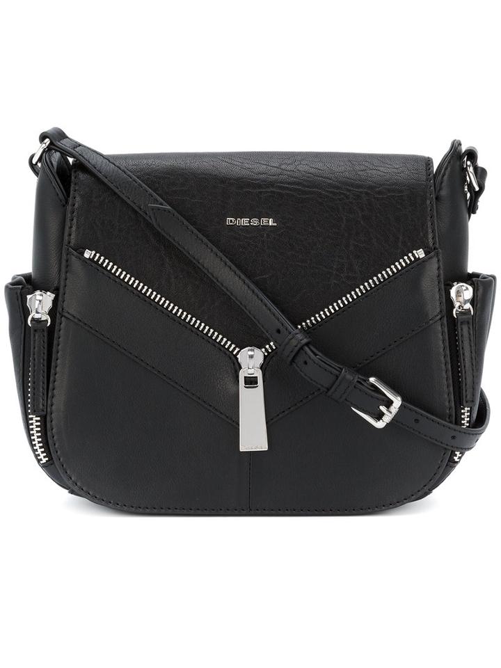 Diesel - Zip Applique Satchel - Women - Calf Leather - One Size, Black, Calf Leather