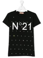 No21 Kids Embellished Logo Print T-shirt - Black