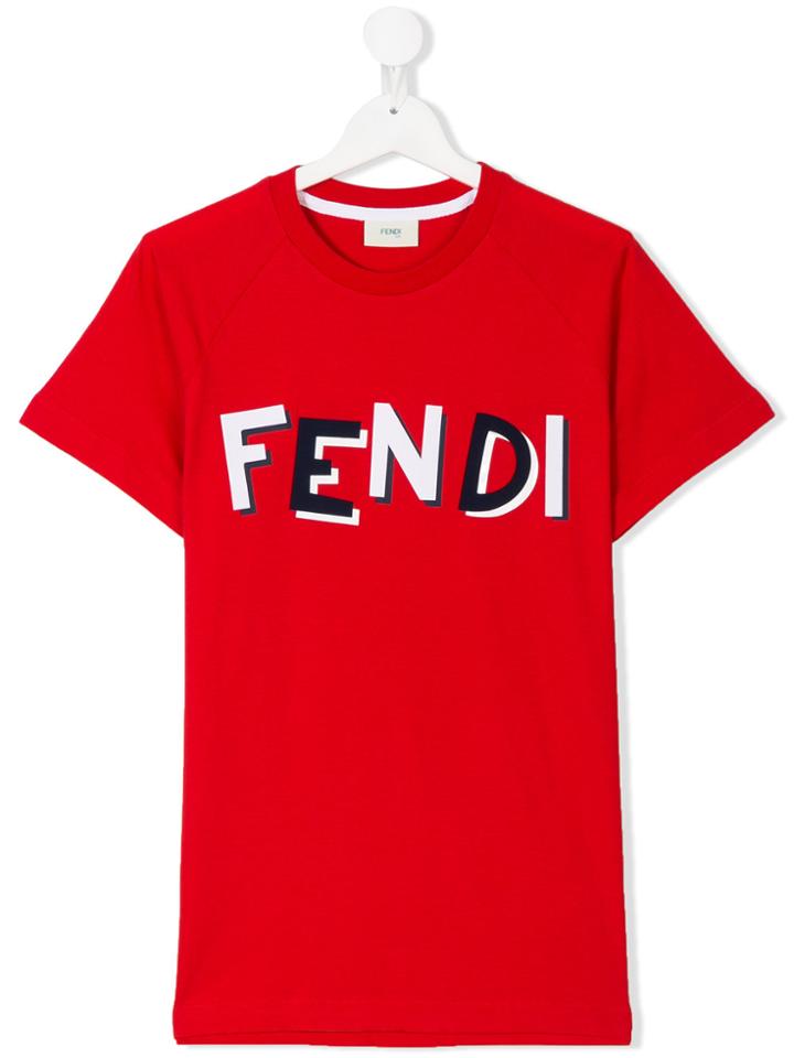 Fendi Kids Logo Print T-shirt - Red