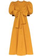 Silvia Tcherassi Miosotis Puff Sleeve Bow Tie Midi Dress - Yellow