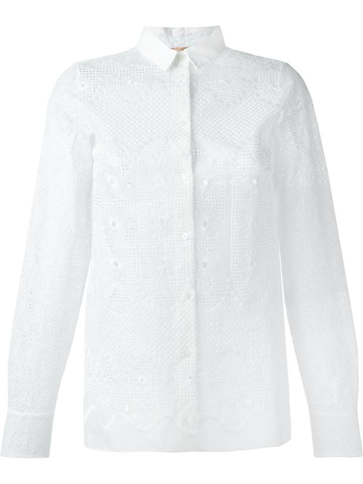 No21 Embroidered Lace Shirt, Women's, Size: 44, White, Silk/cotton