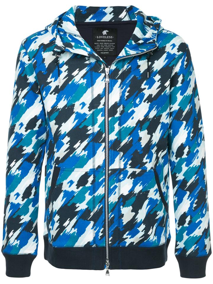 Loveless Printed Zipped Hoodie - Blue