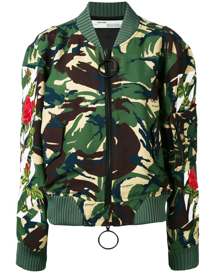 Off-white Camouflage Bomber Jacket, Women's, Size: Small, Green, Acrylic/polyester/viscose/wool