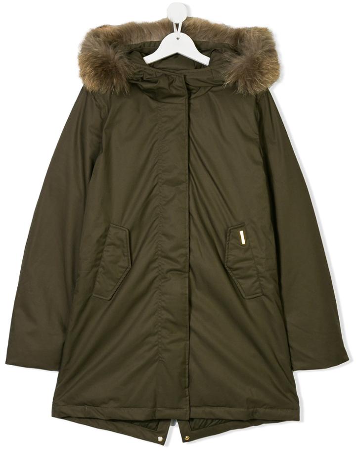 Woolrich Kids Fur Trim Hooded Coat - Green