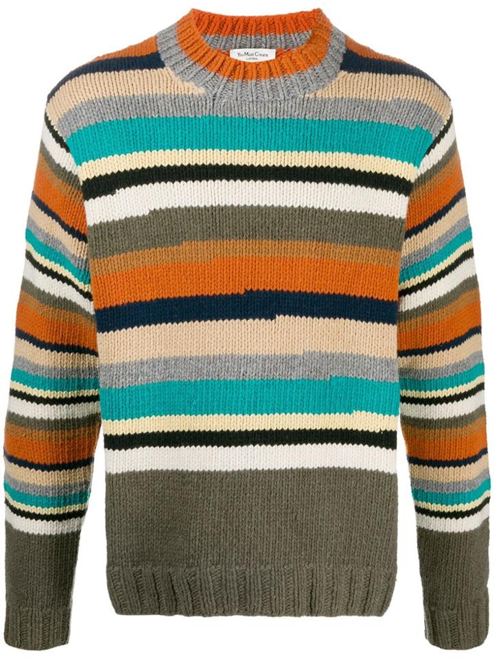 Ymc Striped Knit Jumper - Green