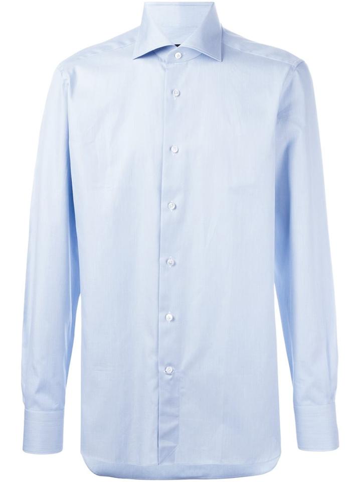 Ermenegildo Zegna Plain Shirt, Men's, Size: 38, Blue, Cotton