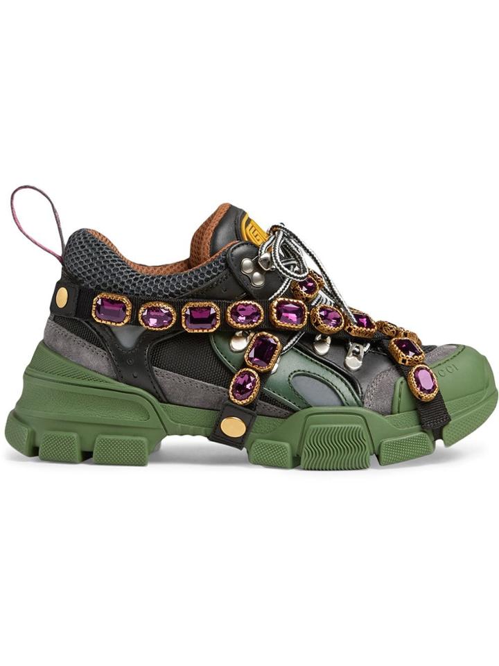 Gucci Sneaker Flashtrek Con Cristalli Staccabili - Green