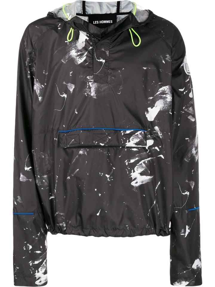 Les Hommes Printed Waterproof Hoodie - Black