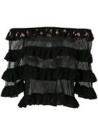 Red Valentino - Tulle Panel Off The Shoulder Top - Women - Cotton/polyamide - M, Black, Cotton/polyamide