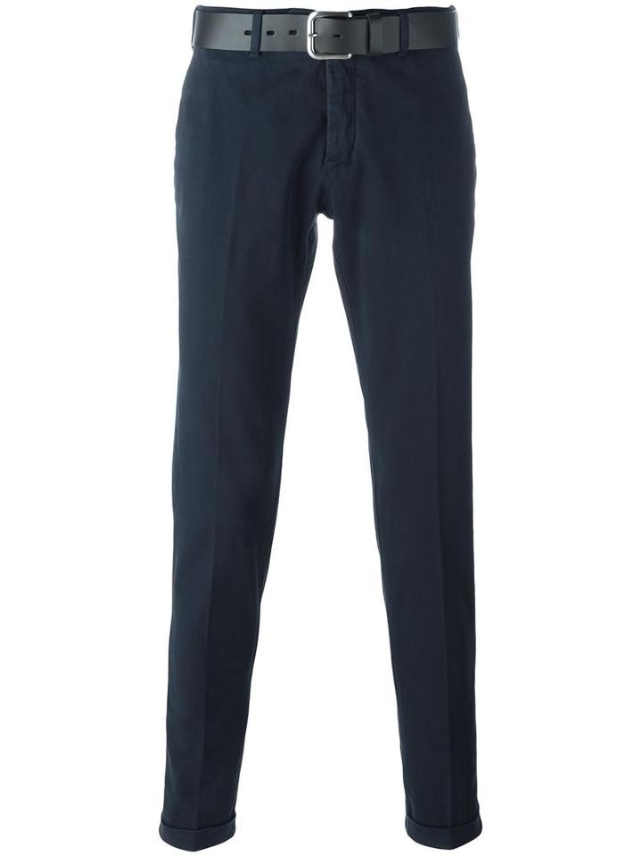 Pt01 Belted Chino Trousers, Men's, Size: 46, Blue, Cotton/spandex/elastane
