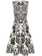 Alexander Mcqueen Shell Print Flared Skirt Midi Dress - White