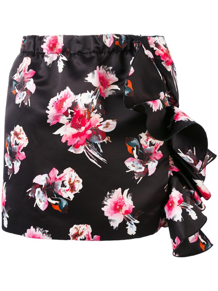 Msgm Floral Print Skirt - Black