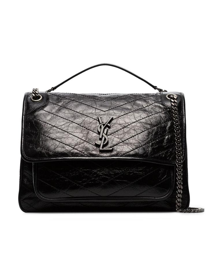 Saint Laurent Black Niki Large Tonal Logo Leather Shoulder Bag