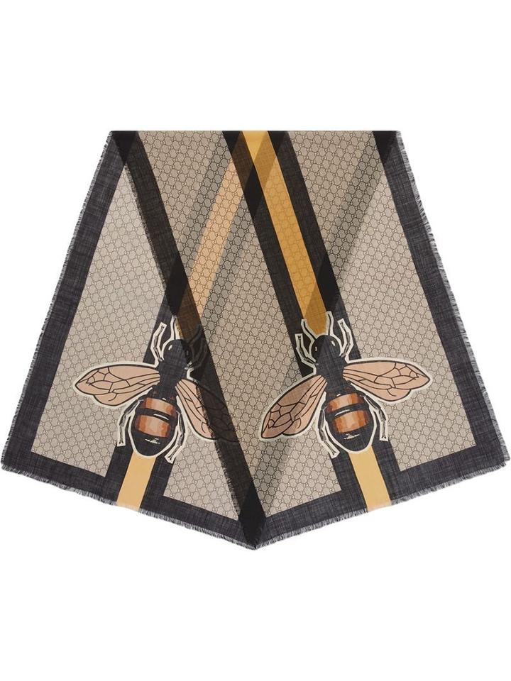 Gucci Bee Web Print Wool Stole - Neutrals