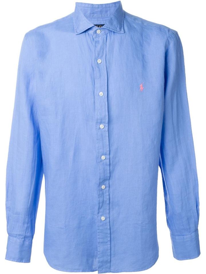 Polo Ralph Lauren Embroidered Logo Shirt, Men's, Size: Large, Blue, Linen/flax