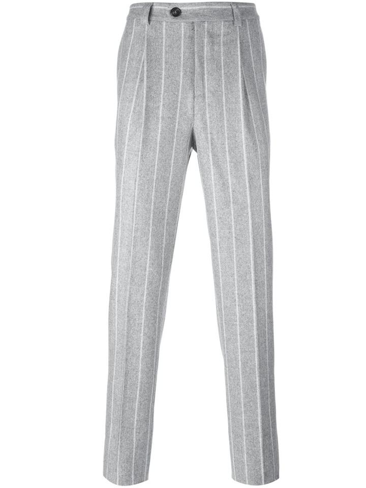 Brunello Cucinelli Striped Trousers, Men's, Size: 48, Grey, Wool/cotton/viscose/cupro