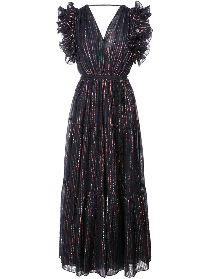 Ulla Johnson Ruffle Trim Metallic Thread Dress - Blue