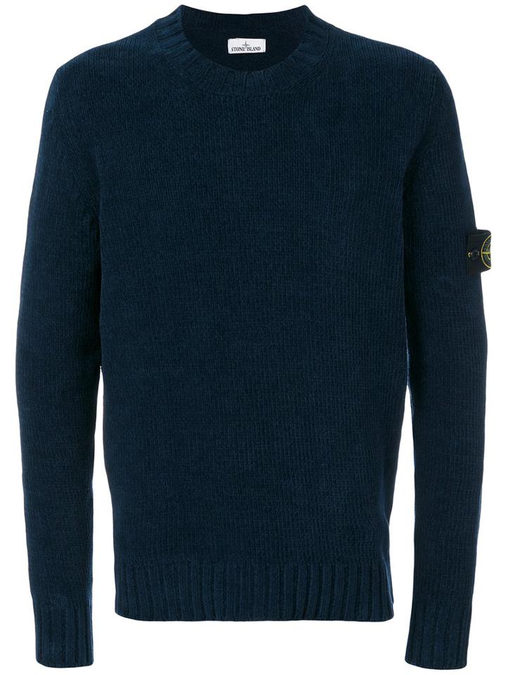 Stone Island - Arm Patch Jumper - Men - Cotton - L, Blue, Cotton