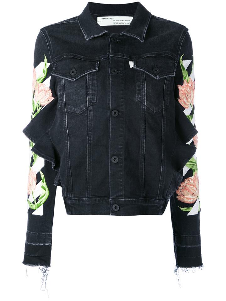 Off-white - Floral Embroidered Denim Jacket - Women - Cotton/polyester/spandex/elastane - M, Black, Cotton/polyester/spandex/elastane
