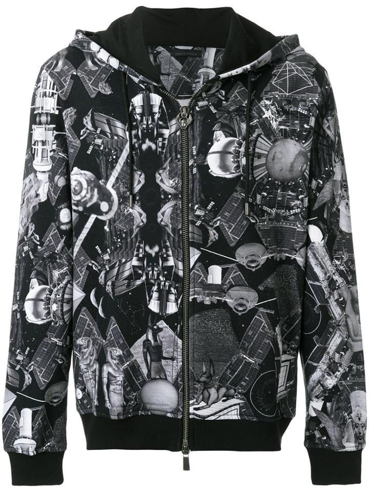 Frankie Morello Space Egypt Print Zipped Hoodie - Black