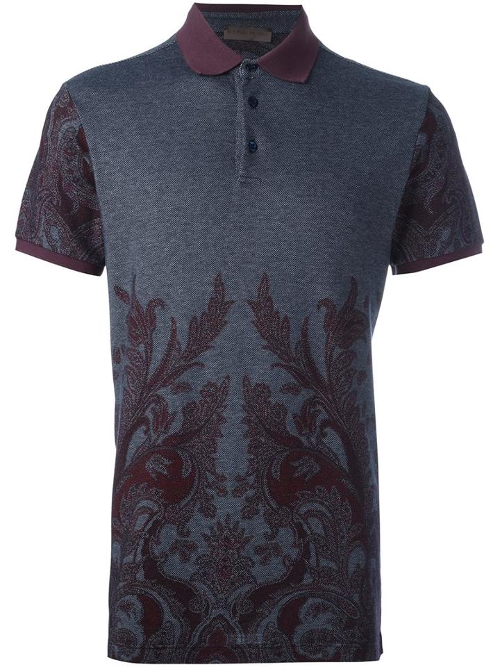 Etro Printed Polo Shirt, Men's, Size: Large, Blue, Cotton
