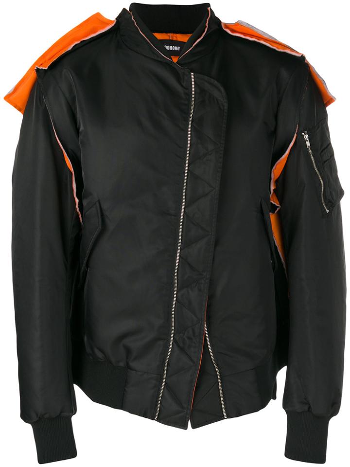Moohong Contrast Detail Bomber Jacket - Black