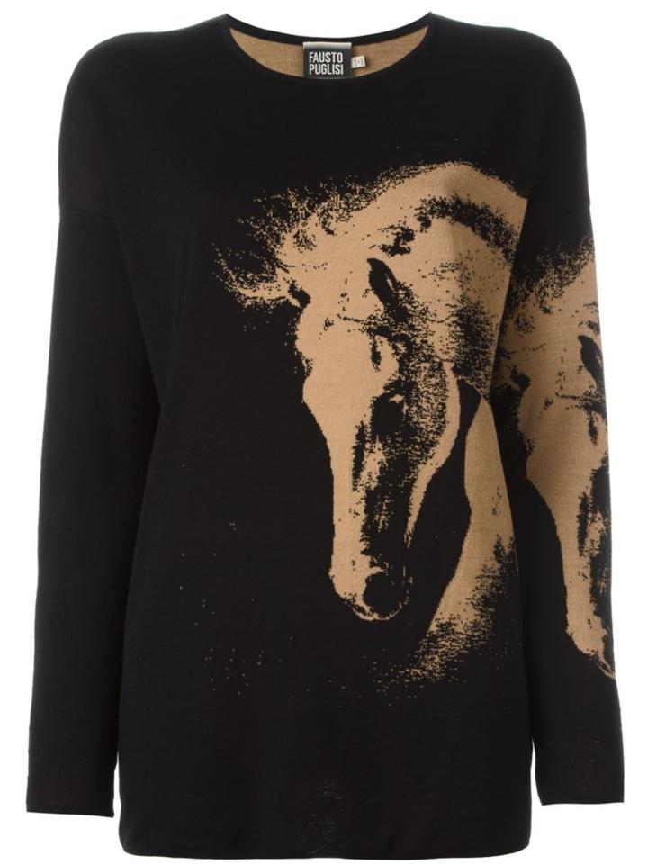 Fausto Puglisi Horse Intarsia Jumper, Women's, Size: 42, Black, Virgin Wool