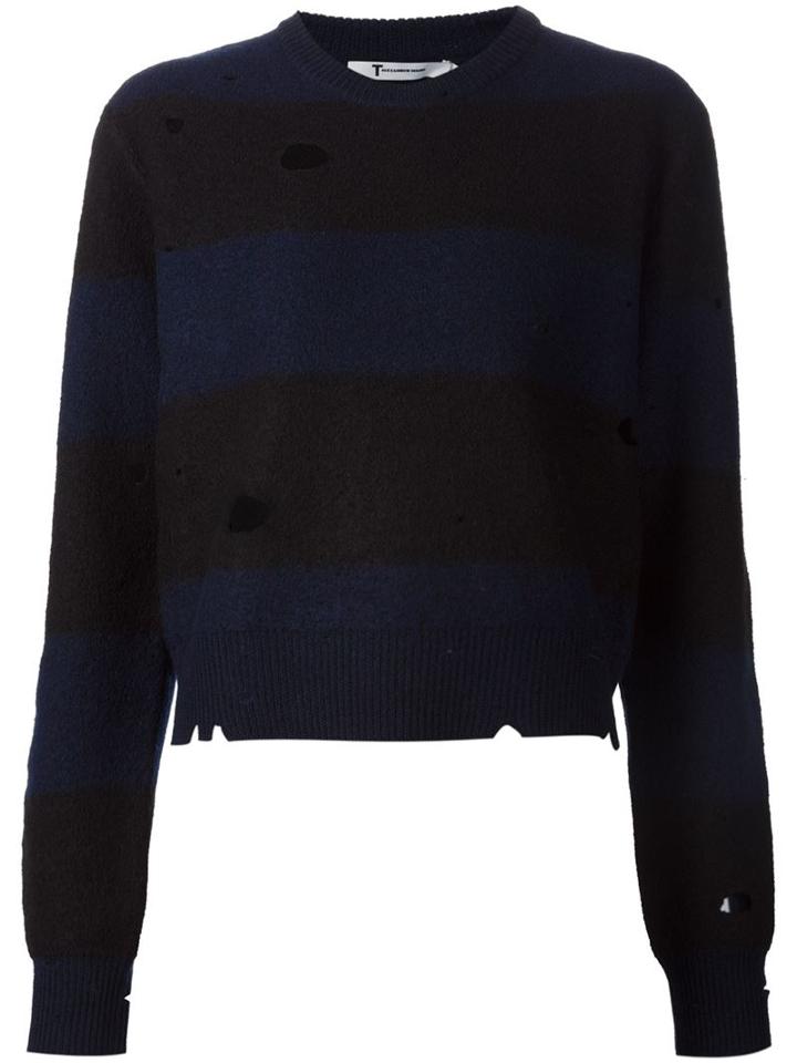 T By Alexander Wang Distressed Sweater, Women's, Size: Xs, Blue, Wool