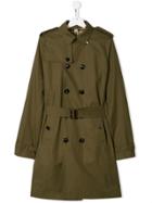 Burberry Kids Teen Belted Trench Coat - Green