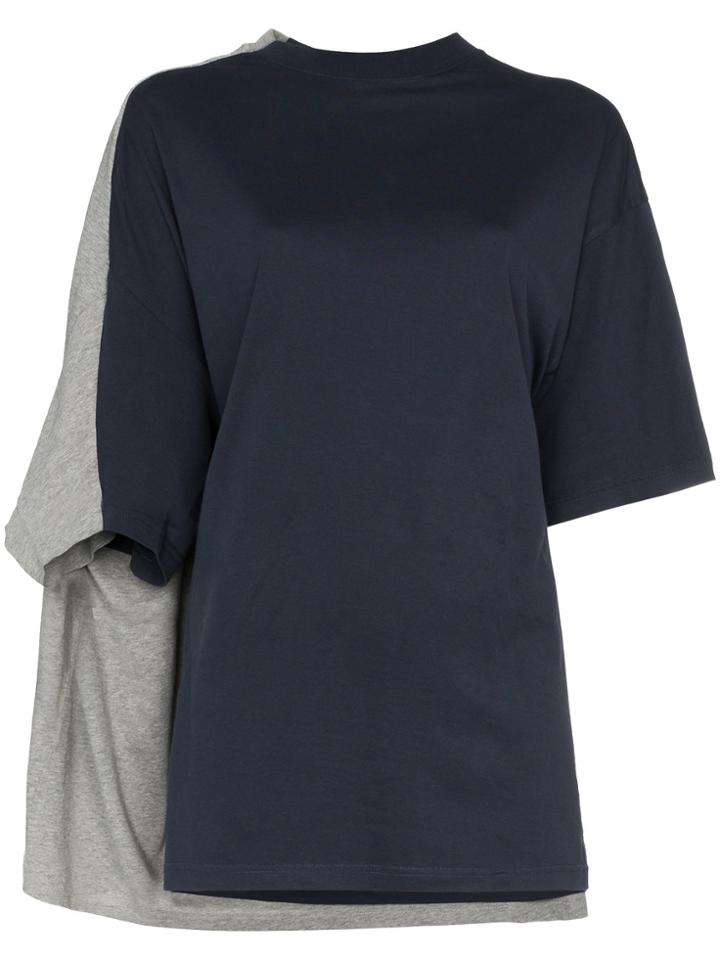 Y / Project Bi Colour Double Sleeve Cotton T Shirt - Grey