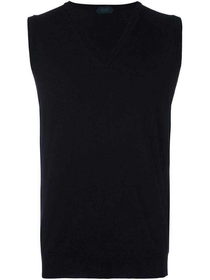 Zanone V-neck Vest, Men's, Size: 48, Black, Polyamide/virgin Wool